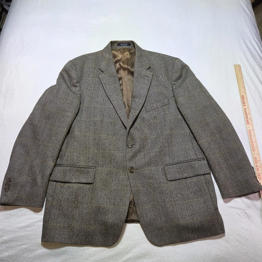 Ralph Lauren Sport Coat Blazer 46R Brown Herringbone Wool Windowpane